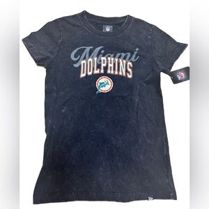 Girls Youth New Era Black Distressed Miami Dolphins T-shirt‎ NWT 7/8